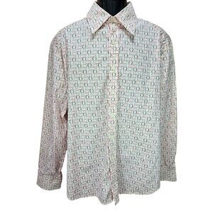 7 Diamonds Mens Geometric Circle Pattern Button-Up Shirt XL Vintage